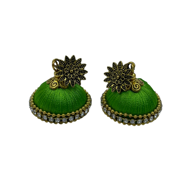 Yaalz Silkthread Jhumka Earrings With Antique Gold Sunflower Stud In Assorted Colors