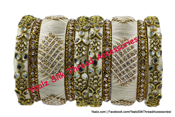 Yaalz Silk Thread Kundan Stone Heavy Work Bridal / Partywear Bangle Set In Assorted Colors