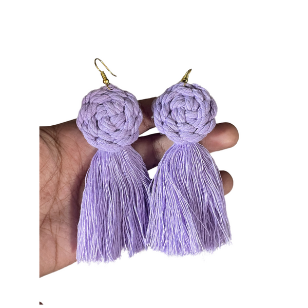 YAALZ Macrame Elegant Weightless Thread Earrings In Round Tassel Pattern for Kids / Adults For Ethnic / Casual Wears