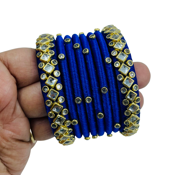 Yaalz Silk Thread Kundan Stone 8pcs Bangle Sets In Assorted Colors-Design Set 1