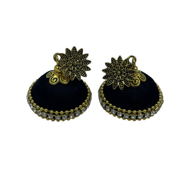 Yaalz Silkthread Jhumka Earrings With Antique Gold Sunflower Stud In Assorted Colors