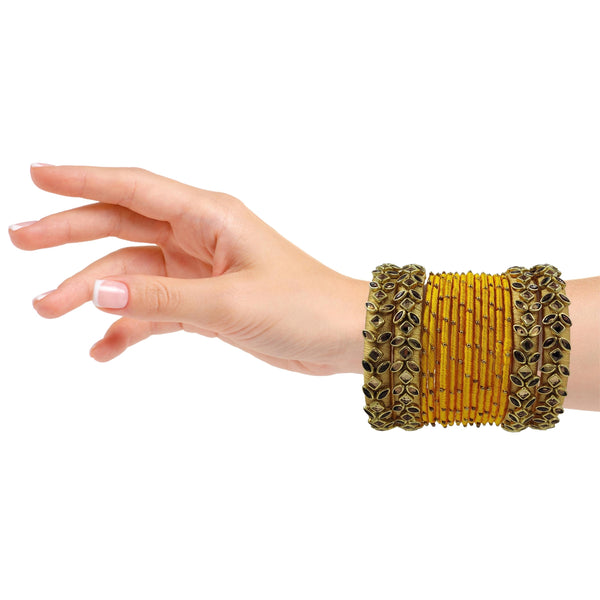 Yaalz Silk Thread Kundan Stone 16Pcs Metal Heavy Bangle Set In Multiple Colors