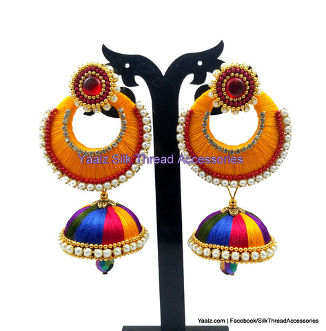 silk thread Bangle Earring Jumka-Yaalz Chand Bali Jumka in Yellow, Red, Blue, Green And Purple Colors-YAALZ