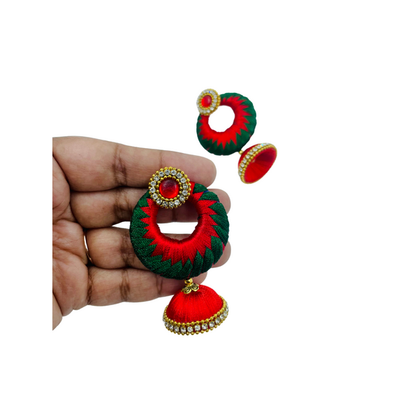 YAALZ Silkthread ZigZag ChandBali Jhumka Earrings in Multiple Colors For Festival Wears