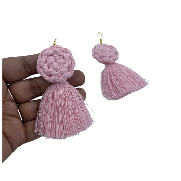 YAALZ Macrame Elegant Weightless Thread Earrings In Round Tassel Pattern for Kids / Adults For Ethnic / Casual Wears