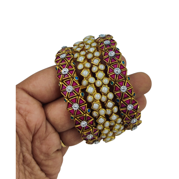 Yaalz Heavy Rich Kundan Triangle Stone Bangle Sets In Multiple Colors