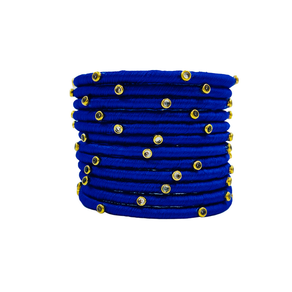 Yaalz Silk Thread Kundan Stone Weightless Dozen 2mm Thin Bangles In Assorted Colors - Colors Set 2