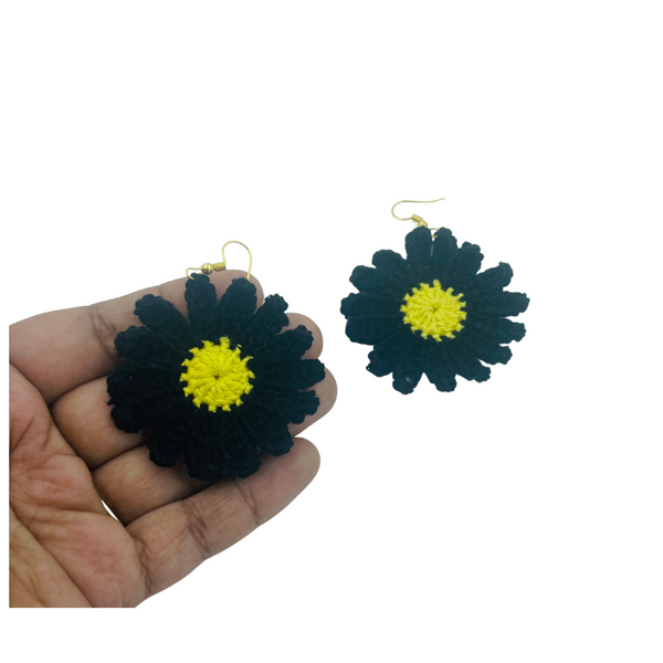 YAALZ Crochet Elegant Weightless Thread Earrings In Sunflower Pattern for Kids / Adults For Ethnic / Casual Wears