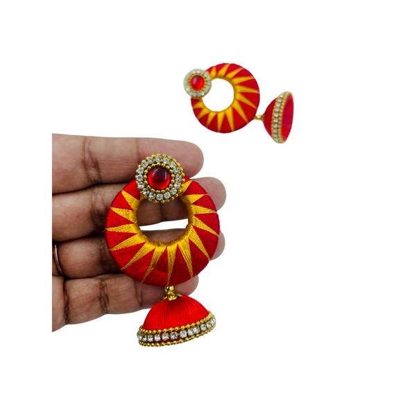 YAALZ Silkthread ZigZag ChandBali Jhumka Earrings in Multiple Colors For Festival Wears