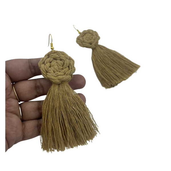 YAALZ Macrame Elegant Weightless Thread Earrings In Round Tassel Pattern for Kids / Adults For Ethnic / Casual Wears