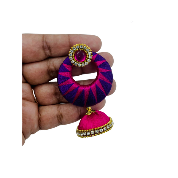 YAALZ Silkthread ZigZag ChandBali Jhumka Earrings in Multiple Colors For Festival Wears