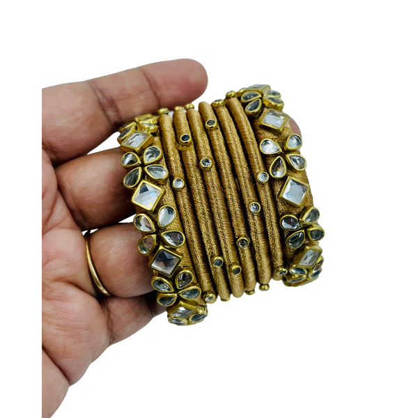 Yaalz Silk Thread Kundan Stone 8pcs Bangle Sets In Assorted Colors-Design Set 2