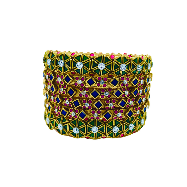 Yaalz 6Pcs Heavy Kundan Work Geometric With Floral Bangle Sets