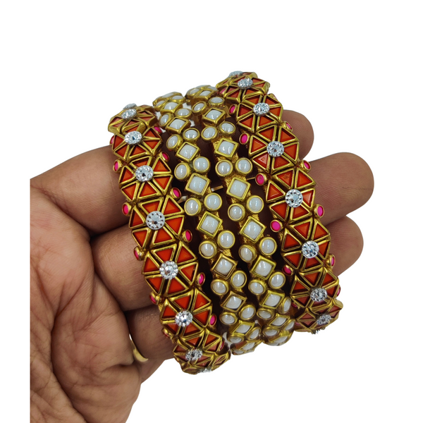 Yaalz Heavy Rich Kundan Triangle Stone Bangle Sets In Multiple Colors
