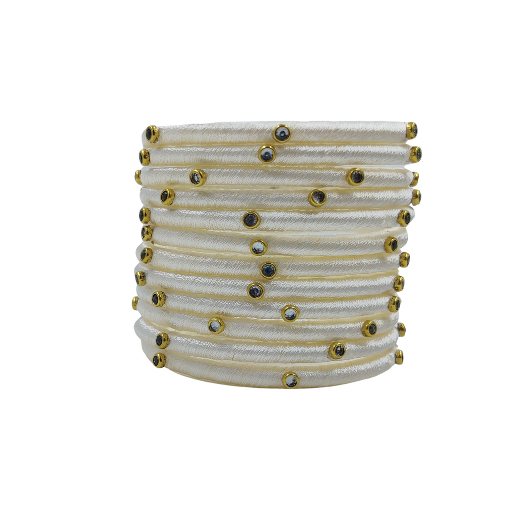 Yaalz Silk Thread Kundan Stone Weightless Dozen 2mm Thin Bangles In As