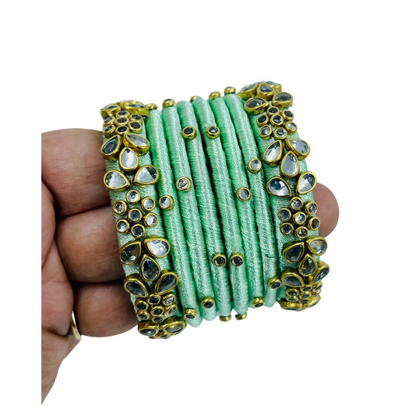 Yaalz Silk Thread Kundan Stone 8pcs Bangle Sets In Assorted Colors-Design Set 2