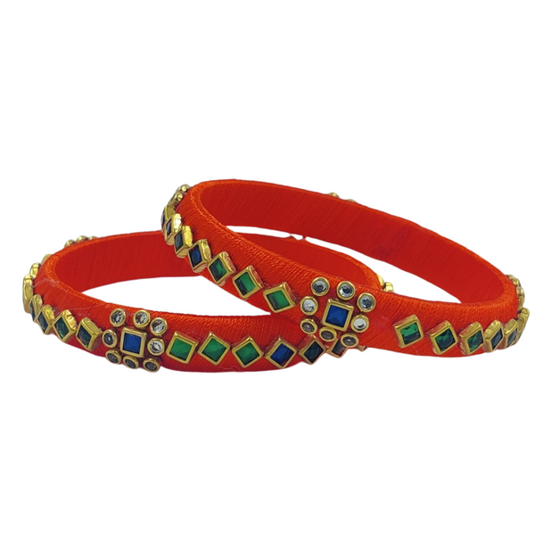 Yaalz Silk Thread Square Kundan Stone Pair Bangles For Return Gifts / Mix & Match