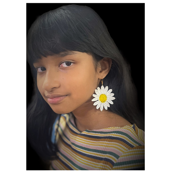 YAALZ Crochet Elegant Weightless Thread Earrings In Sunflower Pattern for Kids / Adults For Ethnic / Casual Wears