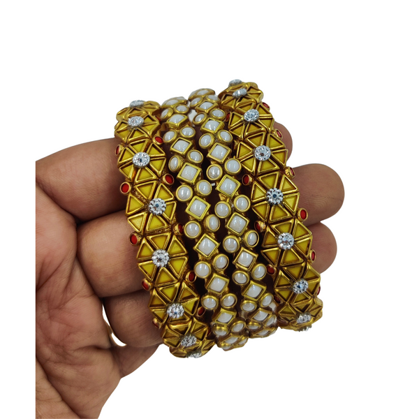 Yaalz Heavy Rich Kundan Triangle Stone Bangle Sets In Multiple Colors