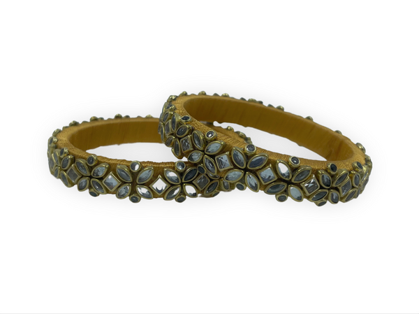 Yaalz Silk Thread Square Kundan Stone Work Pair Bangles In Multiple Colors