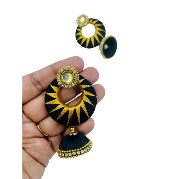 YAALZ Silkthread ZigZag ChandBali Jhumka Earrings in Multiple Colors For Festival Wears