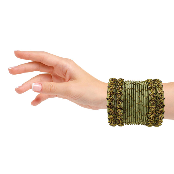 Yaalz Silk Thread Kundan Stone 16Pcs Metal Heavy Bangle Set In Multiple Colors