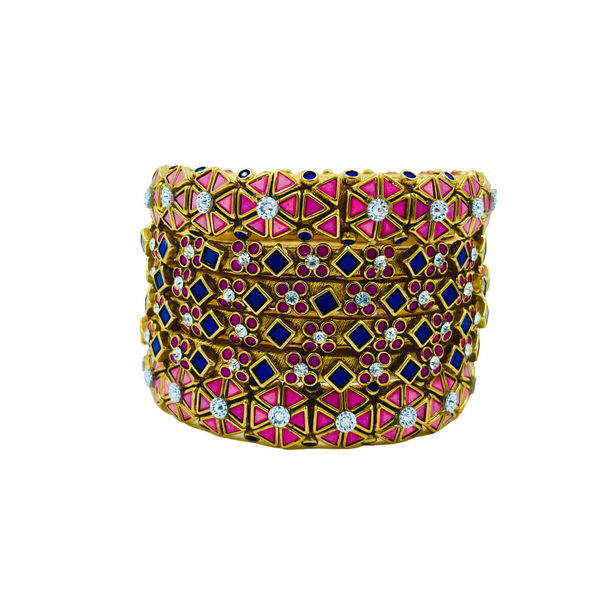 Yaalz 6Pcs Heavy Kundan Work Geometric With Floral Bangle Sets