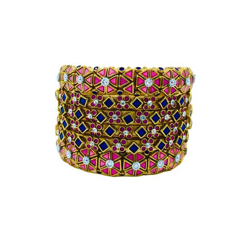 Yaalz 6Pcs Heavy Kundan Work Geometric With Floral Bangle Sets
