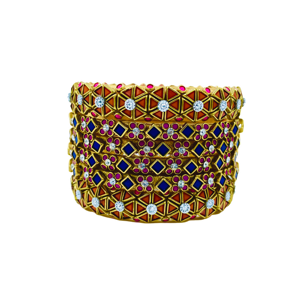 Yaalz 6Pcs Heavy Kundan Work Geometric With Floral Bangle Sets