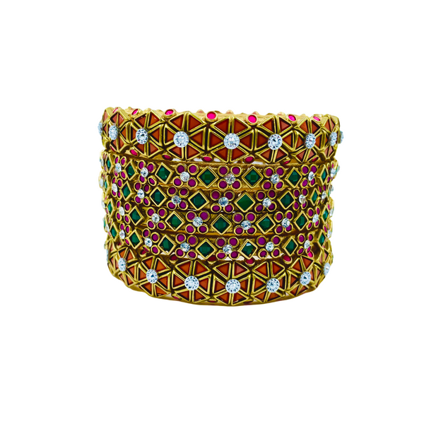 Yaalz 6Pcs Heavy Kundan Work Geometric With Floral Bangle Sets