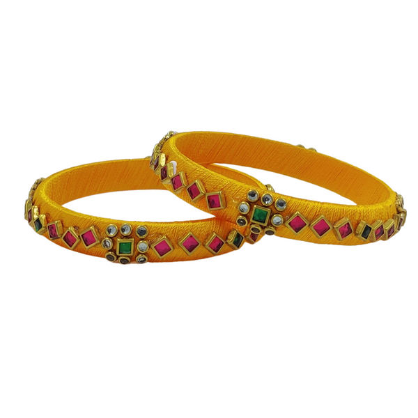 Yaalz Silk Thread Square Kundan Stone Pair Bangles For Return Gifts / Mix & Match