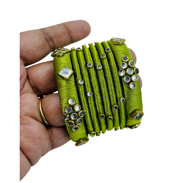 Yaalz Silk Thread Kundan Stone 8pcs Bangle Sets In Assorted Colors-Design Set 2