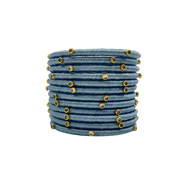 Yaalz Silk Thread Kundan Stone Weightless Dozen 2mm Thin Bangles In Assorted Colors - Colors Set 2