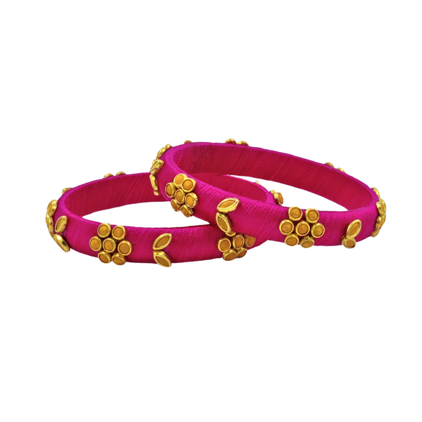 Yaalz Flower & Leaf Work Kundan Stone Work Pair Bangles In Multiple Colors - Design Set 1