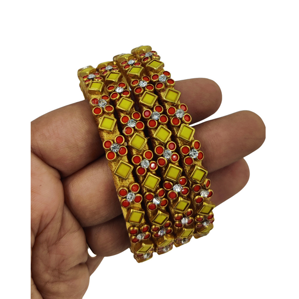 Yaalz Heavy Rich Kundan Floral Work 4pcs Bangle Sets In Multiple Colors