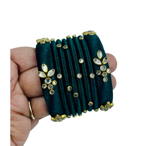 Yaalz Silk Thread Kundan Stone 8pcs Bangle Sets In Assorted Colors-Design Set 2