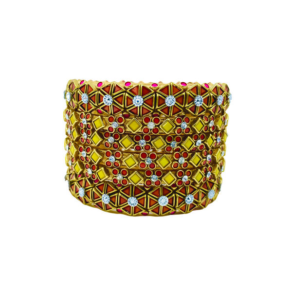 Yaalz 6Pcs Heavy Kundan Work Geometric With Floral Bangle Sets