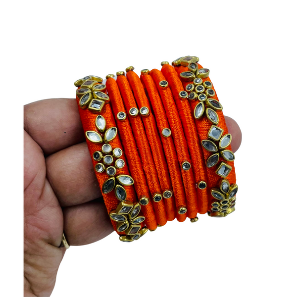 Yaalz Silk Thread Kundan Stone 8pcs Bangle Sets In Assorted Colors-Design Set 2