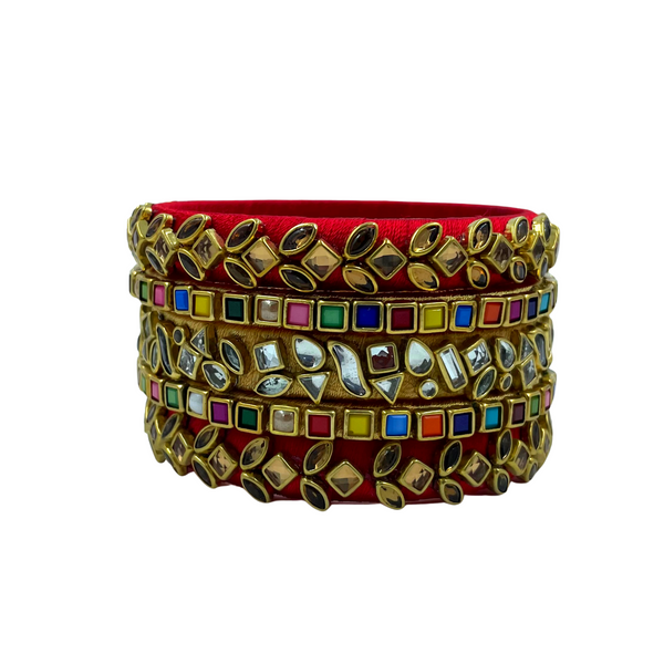 Yaalz Silk Thread Rich Kundan Multi Color Bangles For Festival Wear