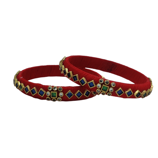 Yaalz Silk Thread Square Kundan Stone Pair Bangles For Return Gifts / Mix & Match