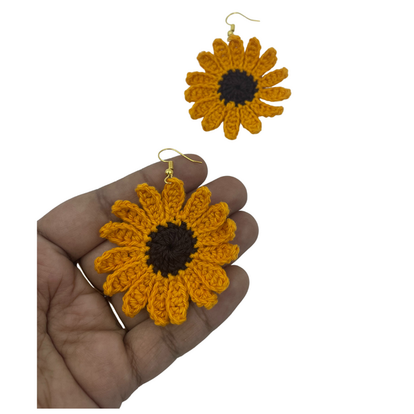 YAALZ Crochet Elegant Weightless Thread Earrings In Sunflower Pattern for Kids / Adults For Ethnic / Casual Wears