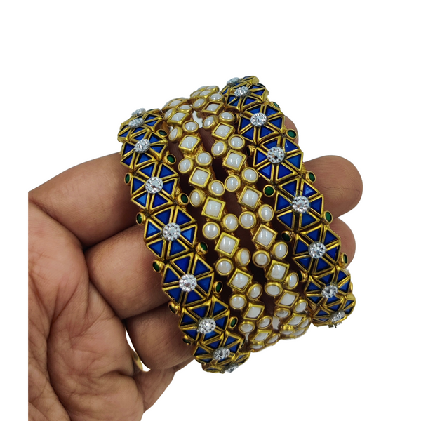 Yaalz Heavy Rich Kundan Triangle Stone Bangle Sets In Multiple Colors