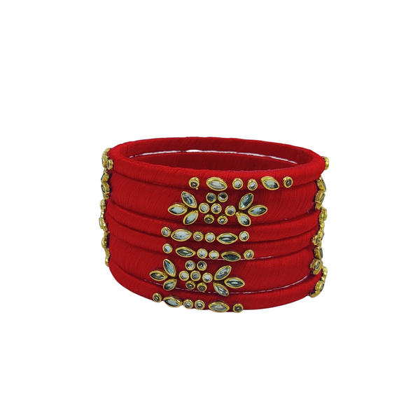 Yaalz Silk Thread Kundan Work 6Pcs Simple Bangle Sets In Assorted Colors - Design 3