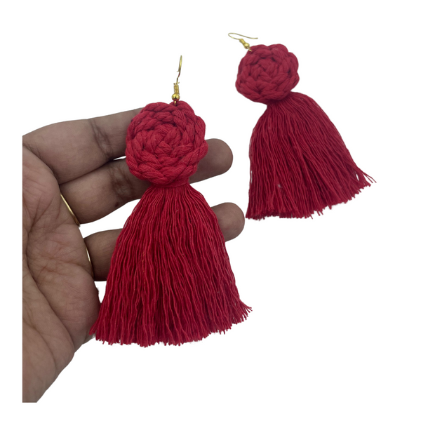 YAALZ Macrame Elegant Weightless Thread Earrings In Round Tassel Pattern for Kids / Adults For Ethnic / Casual Wears