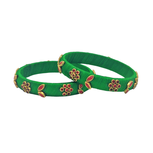 Yaalz Flower & Leaf Work Kundan Stone Work Pair Bangles In Multiple Colors - Design Set 1