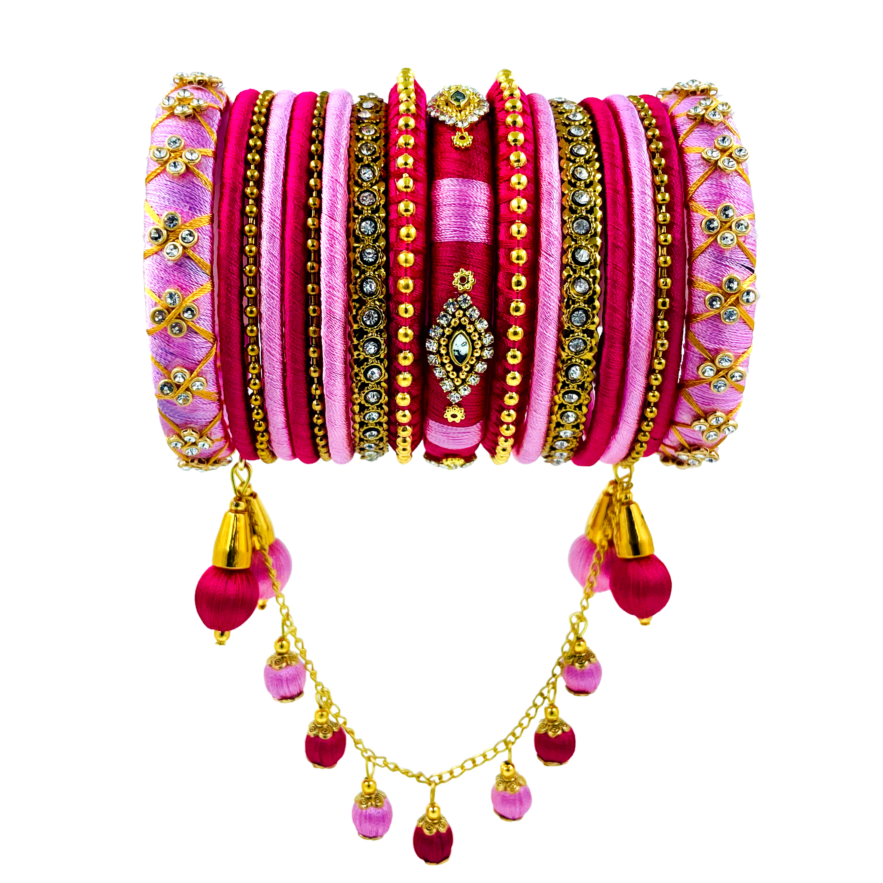 Yaalz Silk Thread 19Pcs Partywear Bangle Set With Hangings In Multiple Color combo