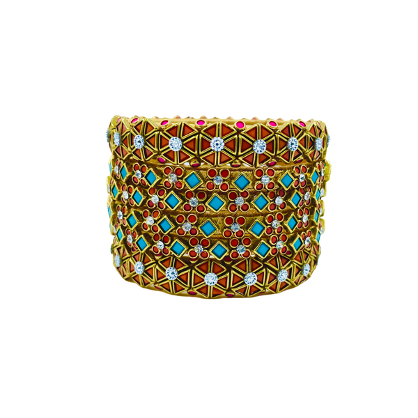 Yaalz 6Pcs Heavy Kundan Work Geometric With Floral Bangle Sets