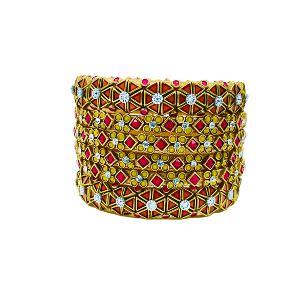 Yaalz 6Pcs Heavy Kundan Work Geometric With Floral Bangle Sets