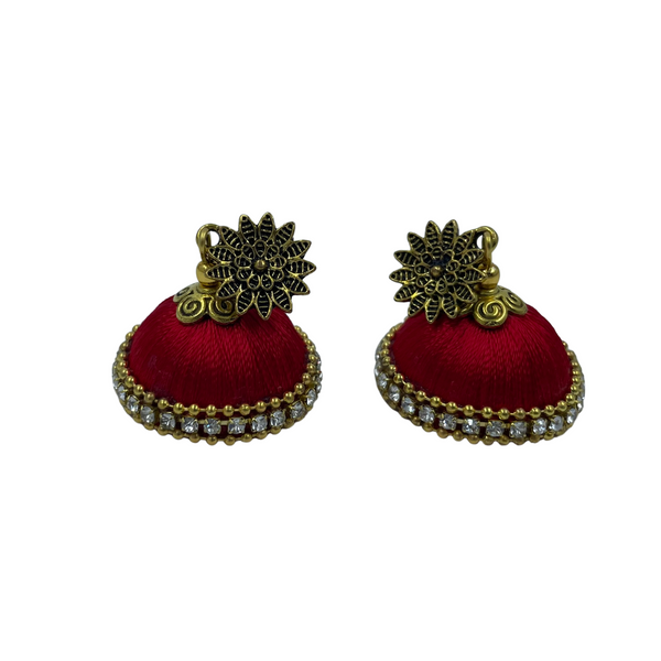 Yaalz Silkthread Jhumka Earrings With Antique Gold Sunflower Stud In Assorted Colors