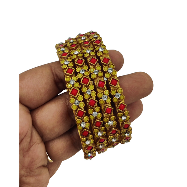 Yaalz Heavy Rich Kundan Floral Work 4pcs Bangle Sets In Multiple Colors